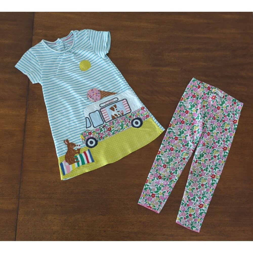 Baby Boden Girls Ice cream Van  Applique top and pants set size 3/4 GUC
